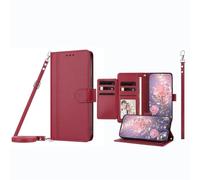 JZ Funda para TCL 30 XE / 30 V con 9 ranuras para tarjetas y ventana para fotos, funda de cuero de primera calidad con función atril para teléfono, cordón ajustable y pulsera, color rojo