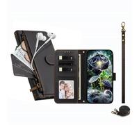 JZ Funda tipo cartera con cremallera para Motorola Signature 5G, color | Funda cruzada de cuero con tapa | bolsillo con cremallera | ranuras para tarjetas | correa de muñeca | soporte