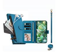 JZ Funda tipo cartera con cremallera para TCL NxtPaper 70 Pro, color azul | Funda cruzada de cuero con tapa | bolsillo con cremallera | ranuras para tarjetas | correa de muñeca | soporte