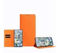 JZ Funda tipo cartera con estampado de peonía para RedMi 15C, funda de piel tipo cartera con tapa, bloqueo RFID, soporte, ranuras para tarjetas, funda protectora para mujeres y niñas, color naranja