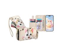 JZ Funda tipo cartera con función atril para OnePlus Turbo 6, bonito bolso cruzado para teléfono celular, funda de cuero con tarjeteros, bolsillo con cremallera, correa de cordón ajustable, color