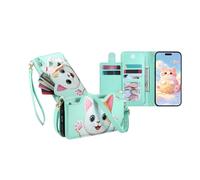 JZ Funda tipo cartera con función atril para OnePlus Turbo 6, bonito bolso cruzado para teléfono celular, funda de cuero con tarjeteros, bolsillo con cremallera, correa de cordón ajustable, color