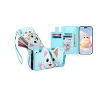 JZ Funda tipo cartera con función atril para OnePlus Turbo 6, lindo bolso cruzado para teléfono celular, funda de cuero con tarjeteros, bolsillo con cremallera, correa de cordón ajustable, color azul