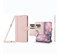 JZ Funda Tipo Cartera para TCL 40R con 9 Ranuras para Tarjetas y Ventana para Fotos, Funda de Cuero de Primera Calidad con función Atril para teléfono Cruzado, cordón Ajustable y Pulsera - Pink