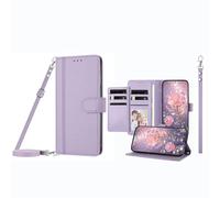 JZ Funda Tipo Cartera para TCL Stylus con 9 Ranuras para Tarjetas y Ventana para Fotos, Funda de Cuero de Primera Calidad con función Atril para teléfono Cruzado, cordón Ajustable y Pulsera - Violet
