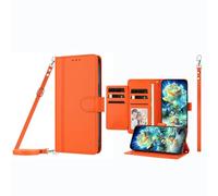 JZ Funda Tipo Cartera para TCL Stylus con 9 Ranuras para Tarjetas y Ventana para Fotos, Funda de Cuero de Primera Calidad con función Atril para teléfono Cruzado, cordón Ajustable y Pulsera - Orange