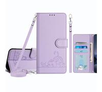 JZ Galaxy S26 Plus PU Leather Flip Cover Wallet Caso [Lazy Cat][Wrist & Neck Strap][Card Holder][Kickstand] para Samsung Galaxy S26 Plus Caso - Violet