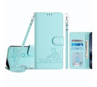 JZ Galaxy S26 Ultra PU Leather Flip Cover Wallet Caso [Lazy Cat][Wrist & Neck Strap][Card Holder][Kickstand] para Samsung Galaxy S26 Ultra Caso - Mint Green