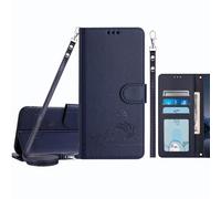 JZ Galaxy S26 Ultra PU Leather Flip Cover Wallet Caso [Lazy Cat][Wrist & Neck Strap][Card Holder][Kickstand] para Samsung Galaxy S26 Ultra Caso - Blue