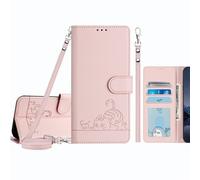 JZ Galaxy S26 Ultra PU Leather Flip Cover Wallet Caso [Lazy Cat][Wrist & Neck Strap][Card Holder][Kickstand] para Samsung Galaxy S26 Ultra Caso - Pink