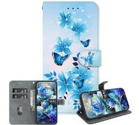 JZ Handmade Painted Wallet Caso para Moto G9 Play / E7 Plus,Diseño de Textura de Cristal con Soporte y Soporte de Tarjetas - Blue Butterfly