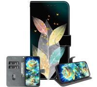 JZ Handmade Painted Wallet Caso para Moto G9 Plus,Diseño de Textura de Cristal con Soporte y Soporte de Tarjetas - Colorful Leaves