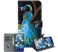 JZ Handmade Painted Wallet Caso para Moto G9 Plus,Diseño de Textura de Cristal con Soporte y Soporte de Tarjetas - Peacock