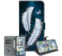 JZ Handmade Painted Wallet Caso para OnePlus Nord N100,Diseño de Textura de Cristal con Soporte y Soporte de Tarjetas - White Butterfly Feathers