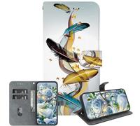 JZ Handmade Painted Wallet Caso para RedMi 9A/9i/9AT,Diseño de Textura de Cristal con Soporte y Soporte de Tarjetas - Golden Butterfly Feathers