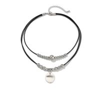 JZ hecho a mano de plata con perlas negro cordón de cera Choker Set para mujeres niña, collar en capas vintage con colgante de disco redondo, joyería de aleación hipoalergénica Boho