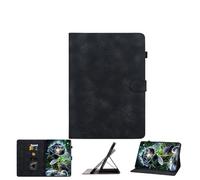 JZ Lily Embossed PU Leather Caso para Amazon Fire HD 10 (7th 2017/9th 2019) Flip Wallet Cover - [Soporte de ángulo múltiple] [Soporte de lápiz] [Protector a Prueba de choques] - Black