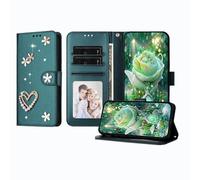 JZ Luxury Bling Wallet Caso para iPhone 12 Pro/ 12, Cubierta de Cuero de PU con Soporte magnético de diseño de Perlas de Strass Caso para Women Girls - Green