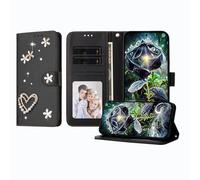 JZ Luxury Bling Wallet Caso para Moto G54 Power, Cubierta de Cuero de PU con Soporte magnético de diseño de Perlas de Strass Caso para Women Girls - Black
