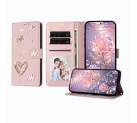 JZ Luxury Bling Wallet Caso para RedMi 15C, Cubierta de Cuero de PU con Soporte magnético de diseño de Perlas de Strass Caso para Women Girls - Pink