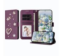 JZ Luxury Bling Wallet Caso para RedMi Note 10 / 10T 5G, Cubierta de Cuero de PU con Soporte magnético de diseño de Perlas de Strass Caso para Women Girls - Purple