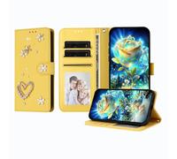 JZ Luxury Bling Wallet Caso para RedMi Note 10 Pro / 10 Pro MAX/Power, Cubierta de Cuero de PU con Soporte magnético de diseño de Perlas de Strass Caso para Women Girls - Yellow