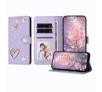 JZ Luxury Bling Wallet Caso para Samsung Galaxy A03s, Cubierta de Cuero de PU con Soporte magnético de diseño de Perlas de Strass Caso para Women Girls - Violet