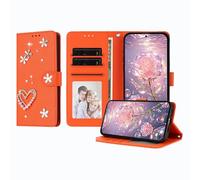 JZ Luxury Bling Wallet Caso para Sony Xperia 5 IV, Cubierta de Cuero de PU con Soporte magnético de diseño de Perlas de Strass Caso para Women Girls - Orange