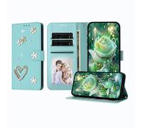 JZ Luxury Bling Wallet Caso para Xiaomi Poco C40 / RedMi 10C, Cubierta de Cuero de PU con Soporte magnético de diseño de Perlas de Strass Caso para Women Girls - Baby Green
