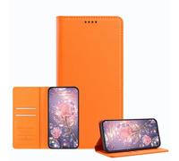JZ Luxury Leather Wallet Caso with Bloqueo RFID & Magnetic Closure, Shockproof Protective Cover para Samsung Galaxy S26 (Business Style) - Orange