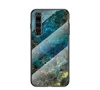 JZ Marble Glass Funda For para OPPO Realme X50 Pro 5G with [Soft Edge + Tempered Glass Back Cover] - Jadeite Marble