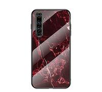 JZ Marble Glass Funda For para OPPO Realme X50 Pro 5G with [Soft Edge + Tempered Glass Back Cover] - Red Marble