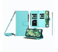 JZ Multi-Function Leather Cartera Caso para Moto G Play/G 5G 2025/2026 with 9 Card Slots, Zipper Purse, Bolso con Cremallera, Correa de muñeca y Hombro, Carga inalámbrica Compatible - Mint Green