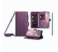 JZ Multi-Function Leather Cartera Caso para RedMi Note 10 / 10T 5G with 9 Card Slots, Zipper Purse, Bolso con Cremallera, Correa de muñeca y Hombro, Carga inalámbrica Compatible - Violet