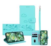 JZ para iPhone 13 Pro Wallet Case, Cubierta de teléfono de Cuero PU con Bloqueo RFID, Caso a Prueba de Golpes Anti-caída con Soporte de Vuelta, diseño de Gato en Relieve - Baby Green