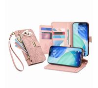JZ Para iPhone 16e Lujoso PU Cuero Cartera teléfono Caso Flip Cover - combinación protección multifunción, Moda, portabilidad - Pink