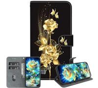 JZ para Moto E22/E22i Crystal Texture Case, Cubierta de Cartera de Cuero de PU Pintada Hecha a Mano con Soporte y Ranuras para Tarjetas - Golden Rose