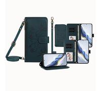 JZ para Moto Edge 40 Neo Case with Lanyard, Todo en uno Cartera Crossbody Bolso de teléfono con Soporte de Pate y Carga inalámbrica- Dark Green