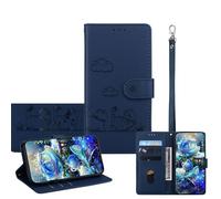 JZ para Moto G Play 5G 2024 Wallet Case, Cubierta de teléfono de Cuero PU con Bloqueo RFID, Caso a Prueba de Golpes Anti-caída con Soporte de Vuelta, diseño de Gato en Relieve - Blue