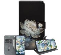 JZ para Moto G Play/G 5G (2025/2026) Crystal Texture Case, Cubierta de Cartera de Cuero de PU Pintada Hecha a Mano con Soporte y Ranuras para Tarjetas - Crystal Peony