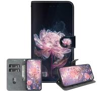 JZ para OnePlus Nord N100 Crystal Texture Case, Cubierta de Cartera de Cuero de PU Pintada Hecha a Mano con Soporte y Ranuras para Tarjetas - Purple Peony