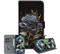 JZ para OnePlus Nord N100 Crystal Texture Case, Cubierta de Cartera de Cuero de PU Pintada Hecha a Mano con Soporte y Ranuras para Tarjetas - Black Rose