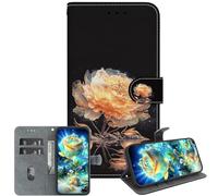 JZ para Samsung Galaxy A14 Crystal Texture Case, Cubierta de Cartera de Cuero de PU Pintada Hecha a Mano con Soporte y Ranuras para Tarjetas - Golden Peony