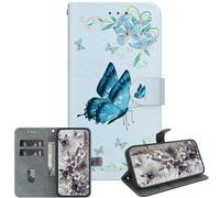 JZ Para Samsung Galaxy A17 / A26 Caso, Cartera Pintada Hecha a Mano de Textura de Cristal con Soporte de Tarjeta y Soporte - Blue Butterfly