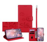 JZ para Samsung Galaxy A42 Wallet Case, Cubierta de teléfono de Cuero PU con Bloqueo RFID, Caso a Prueba de Golpes Anti-caída con Soporte de Vuelta, diseño de Gato en Relieve - Red