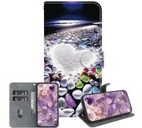 JZ Para Xiaomi Poco M3 / RedMi 9 Power / 9T Caso, Cartera Pintada Hecha a Mano de Textura de Cristal con Soporte de Tarjeta y Soporte - Rain Flower Pebble