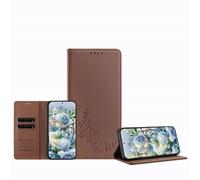 JZ Peony Embossed Wallet Case for OnePlus 13T / 13S 5G, Leather Wallet Flip Cover丨RFID Blocking丨Kickstand丨Card Slots丨Protective Folio Shell for Women Girl - Brown