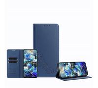 JZ Peony Embossed Wallet Case for RedMi Note 13 5G, Leather Wallet Flip Cover丨RFID Blocking丨Kickstand丨Card Slots丨Protective Folio Shell for Women Girl - Dark Blue