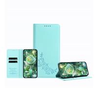 JZ Peony Embossed Wallet Case for TCL 605/60 SE, Leather Wallet Flip Cover丨RFID Blocking丨Kickstand丨Card Slots丨Protective Folio Shell for Women Girl - Mint
