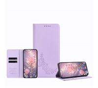 JZ Peony - Funda tipo cartera con relieve para OnePlus 13 5G, funda de piel tipo cartera con tapa, bloqueo RFID, soporte, ranuras para tarjetas, funda protectora para mujeres y niñas, color morado